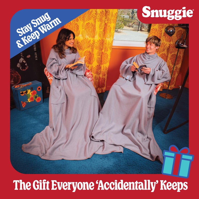 Snuggie Fleece- The Original As Seen on TV Wearable Blanket That Has Sleeves - Cozy, Warm and Soft Oversized Functional Blanket with Pockets, Adult Size, Light Grey - Image 3
